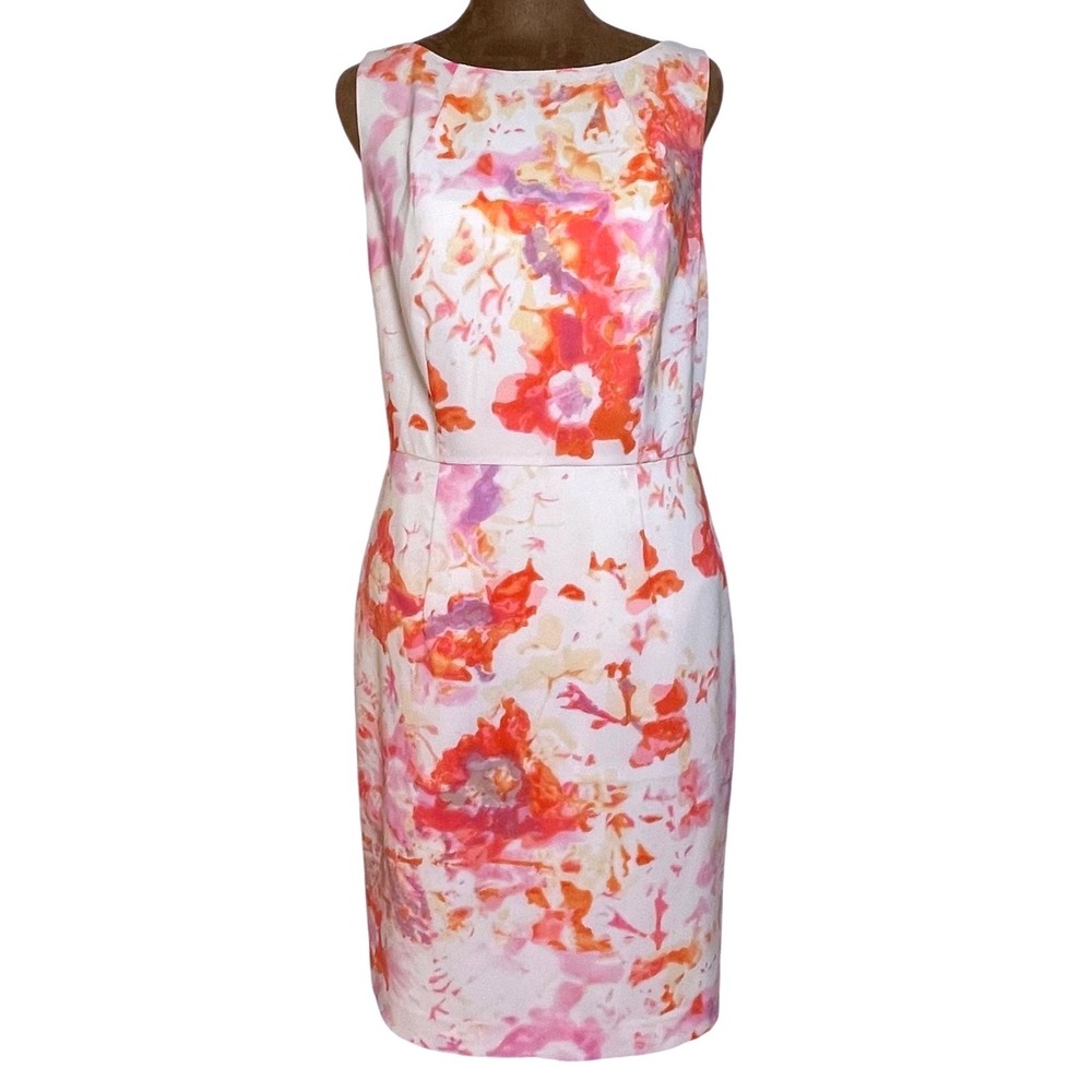 Ann‎ Taylor Womens Pink Orange Floral Watercolor Sheath Dress Size 6 Sleeveless